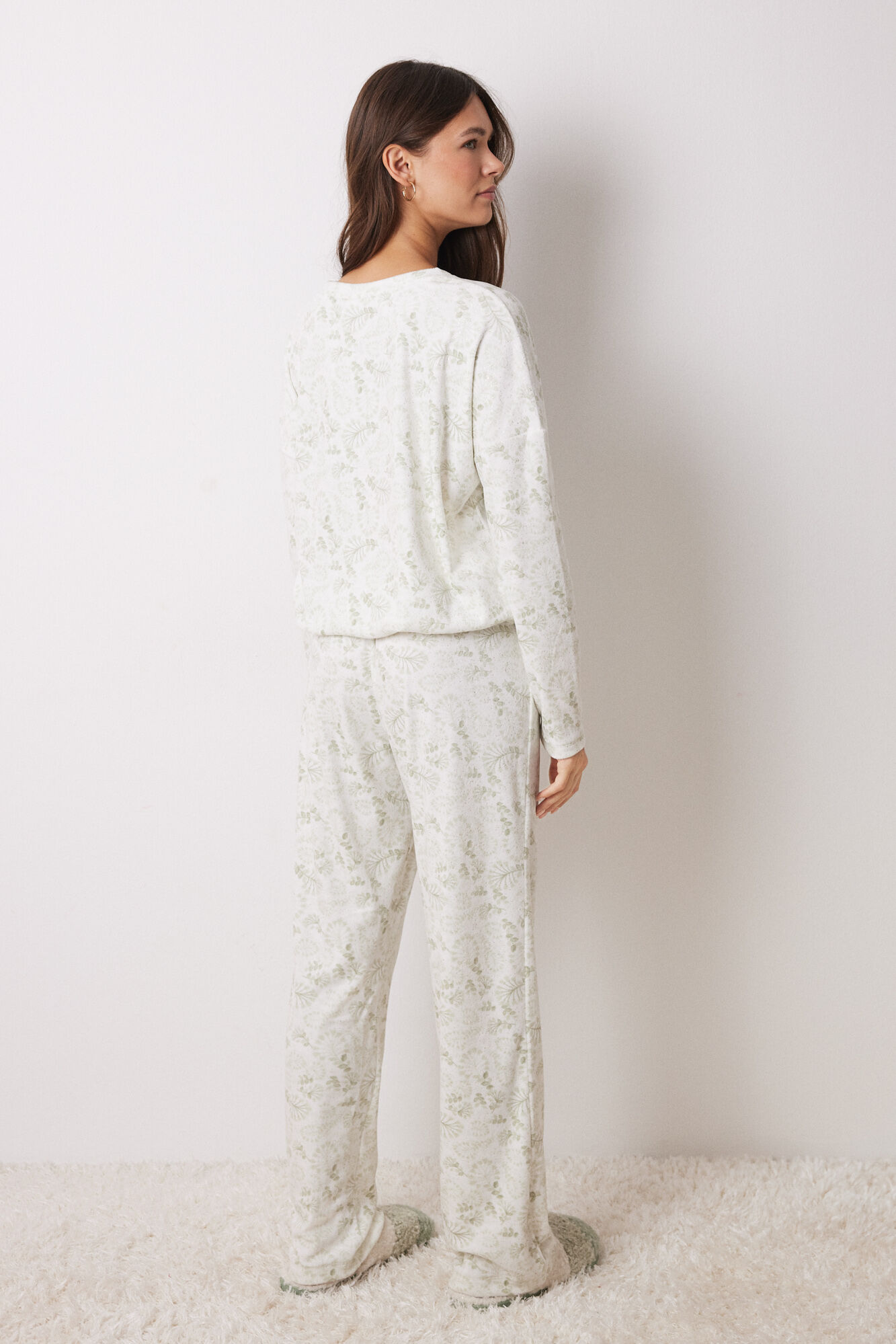 Women'secret Pijama larga terciopelo verde verde