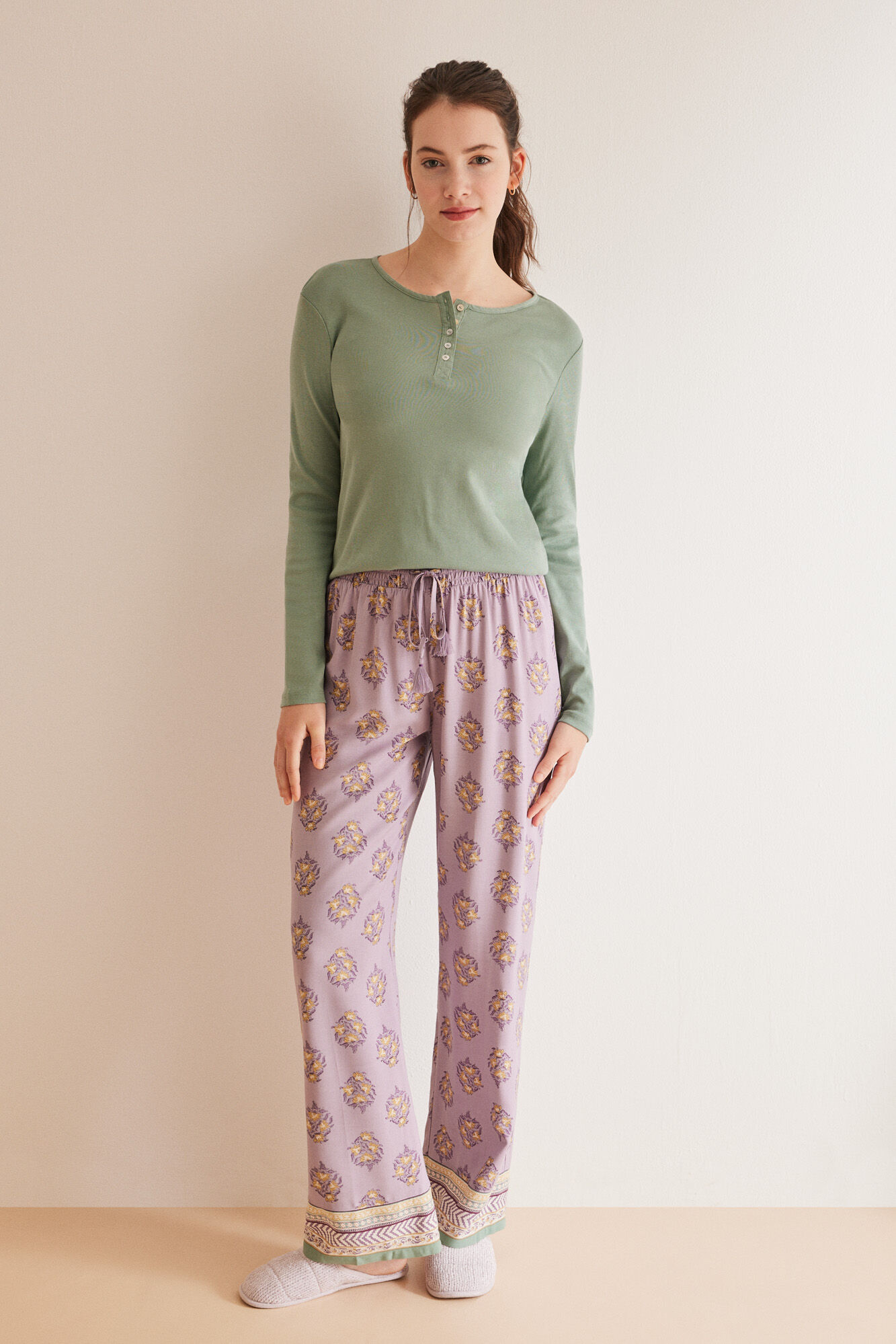 Women'secret Playera panadera manga larga verde 100% algod&oacute;n
