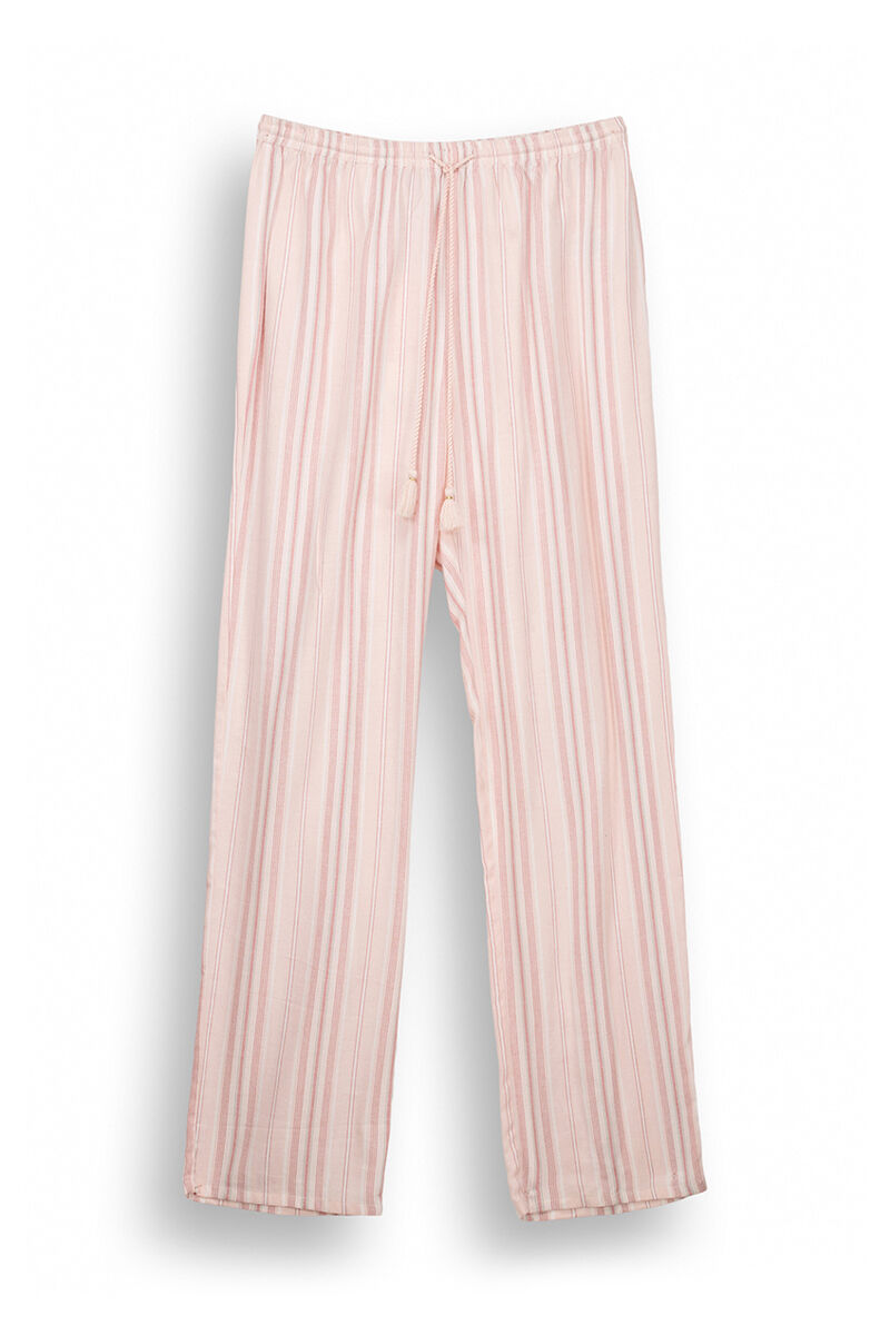 Women'secret Pantal&oacute;n largo franela rayas rosas rosa
