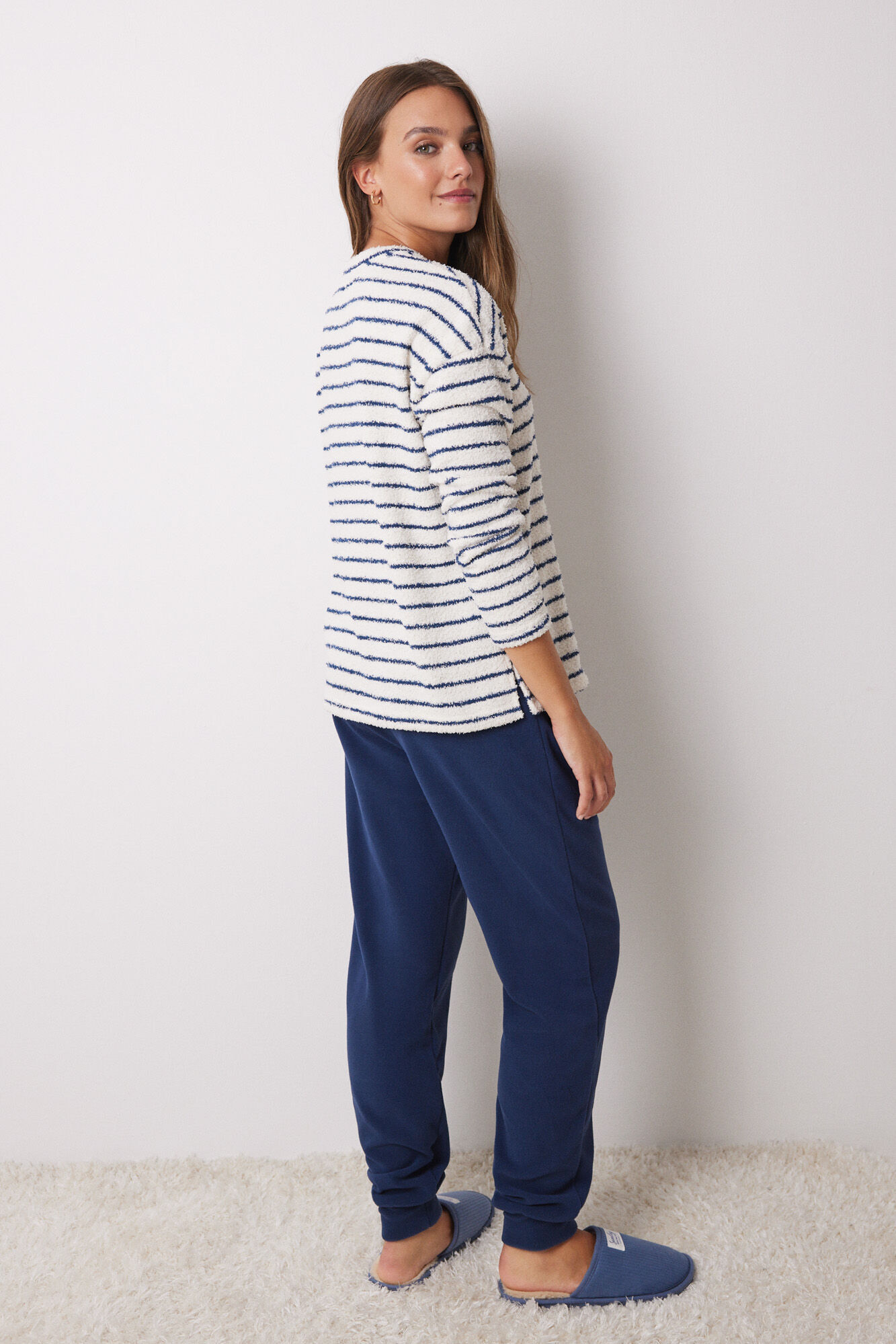 Women'secret Pijama larga esponjosa y polar azul