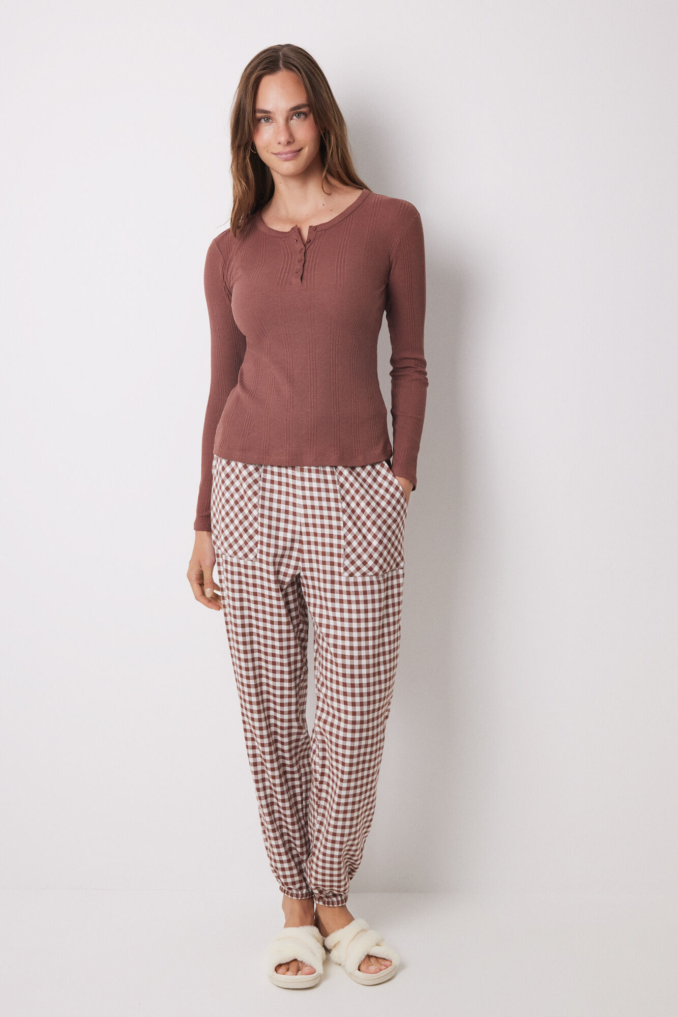 Women'secret Playera manga larga canal&eacute; caf&eacute; caf&eacute;