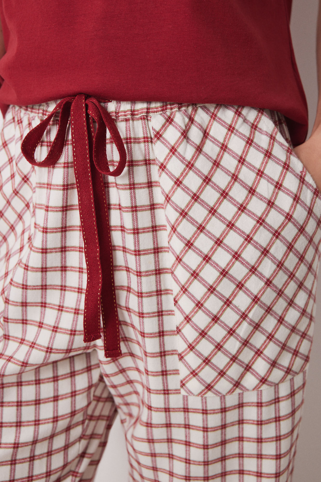 Women'secret Pantal&oacute;n pijama cuadros algod&oacute;n rojo estampado