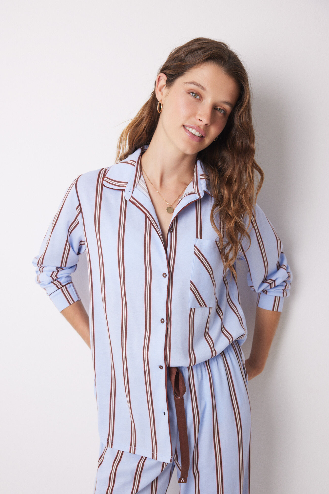 Women'secret Pijama camisera larga 100% algod&oacute;n rayas estampado