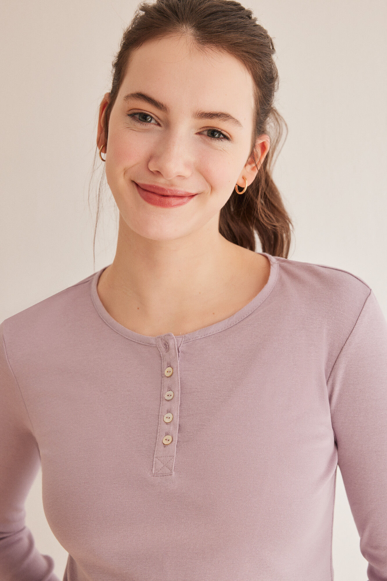 Women'secret Playera panadera manga larga morada 100% algod&oacute;n
