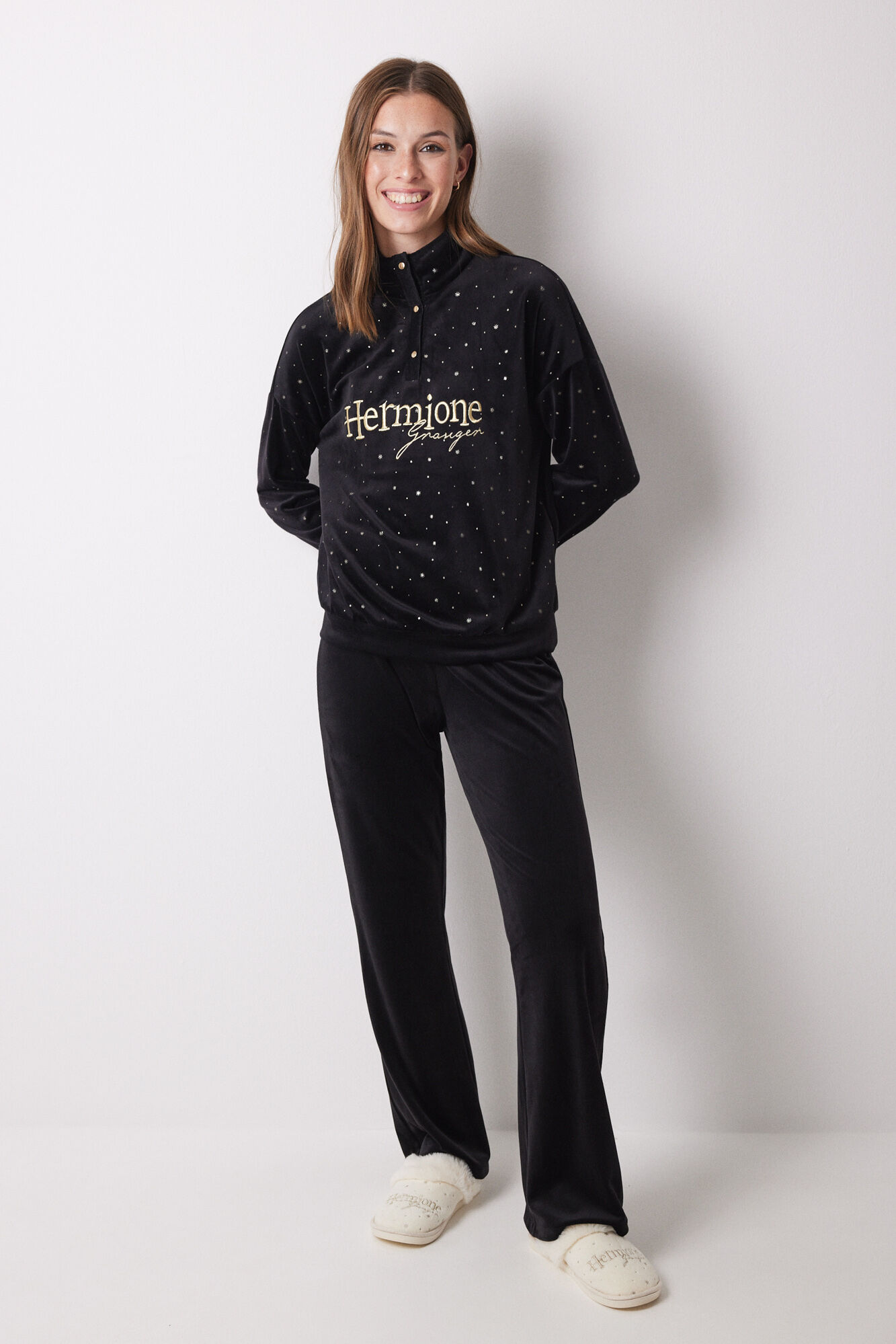 Women'secret Pijama larga terciopelo negro Hermione