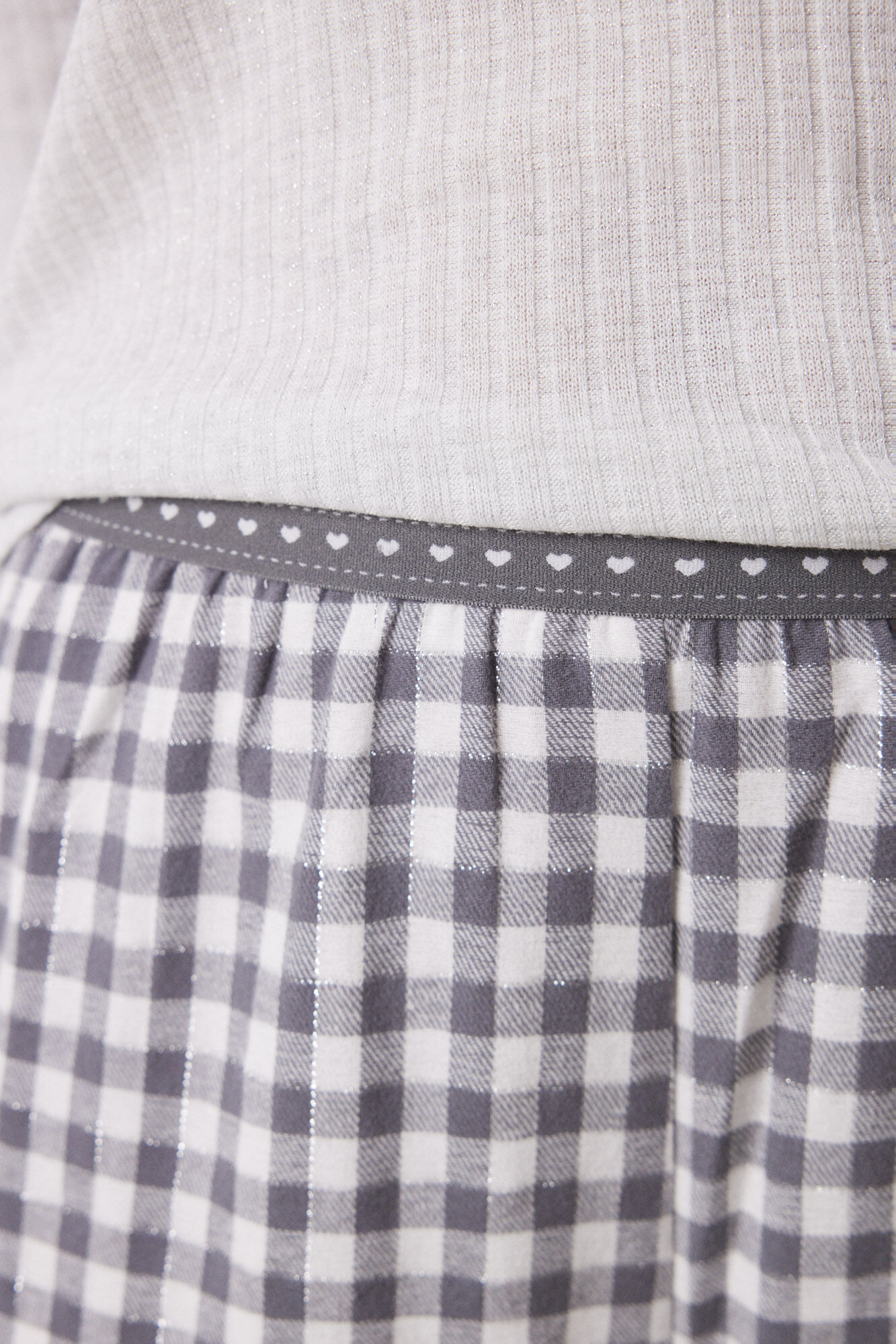 Women'secret Pijama larga cuadros gris marfil
