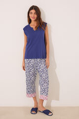 Women'secret Pijama Capri 100% algod&oacute;n con estampado azul estampado