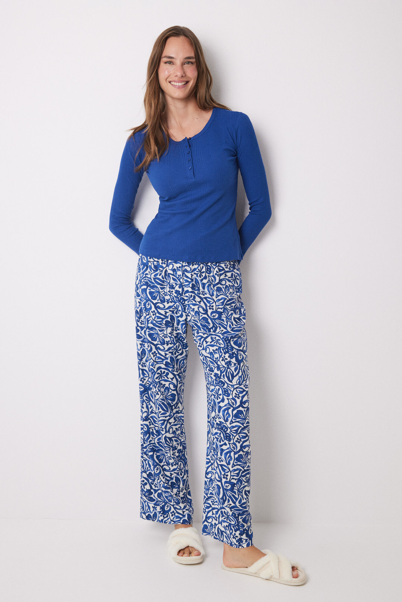 Women'secret Playera manga larga canal&eacute; azul estampado