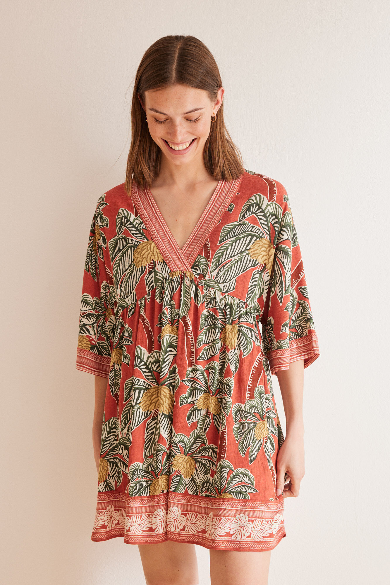 Women'secret Vestido viscosa estampado tropical estampado