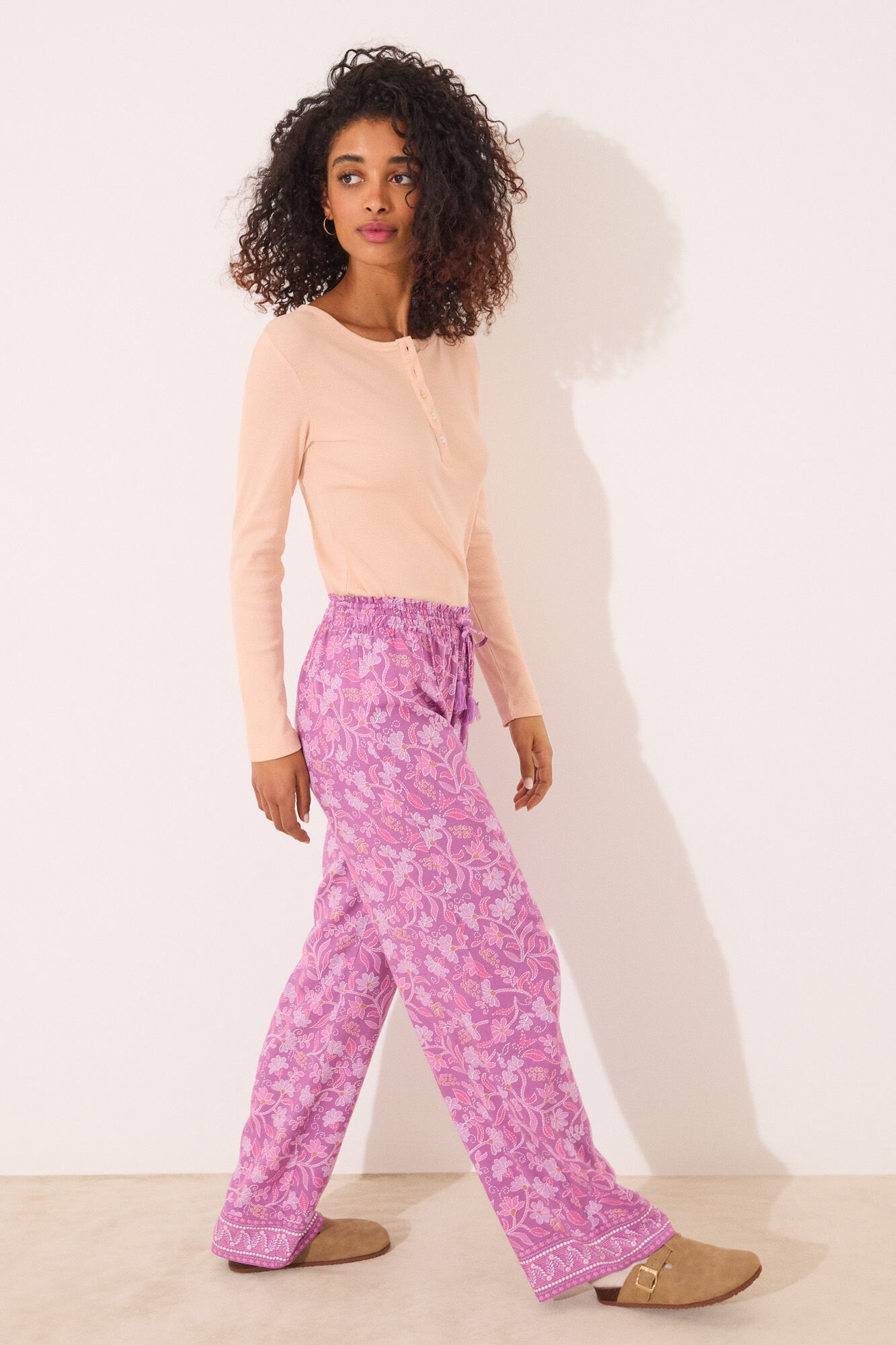 Women'secret Pantal&oacute;n largo de viscosa con estampado floral boho