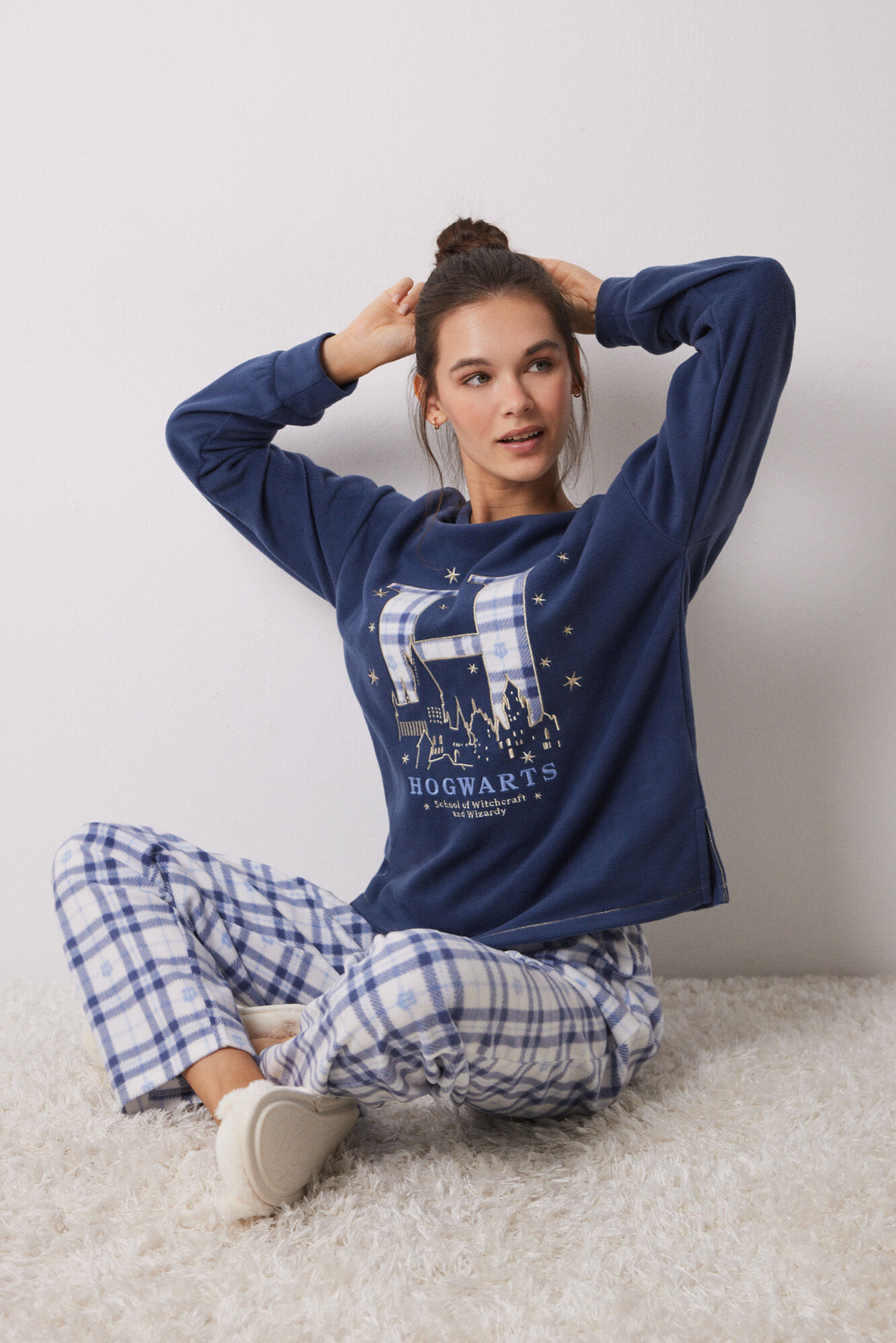 Women'secret Pijama polar cuadros Harry Potter azul