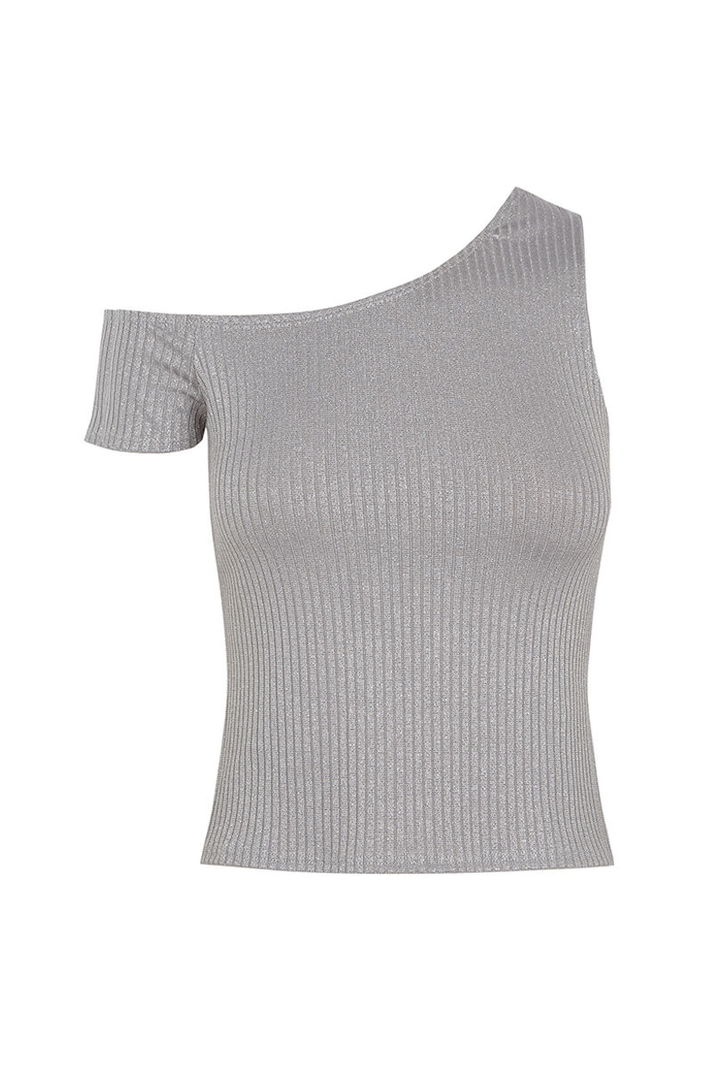 HI&BYE Top asim&eacute;trico lurex gris gris