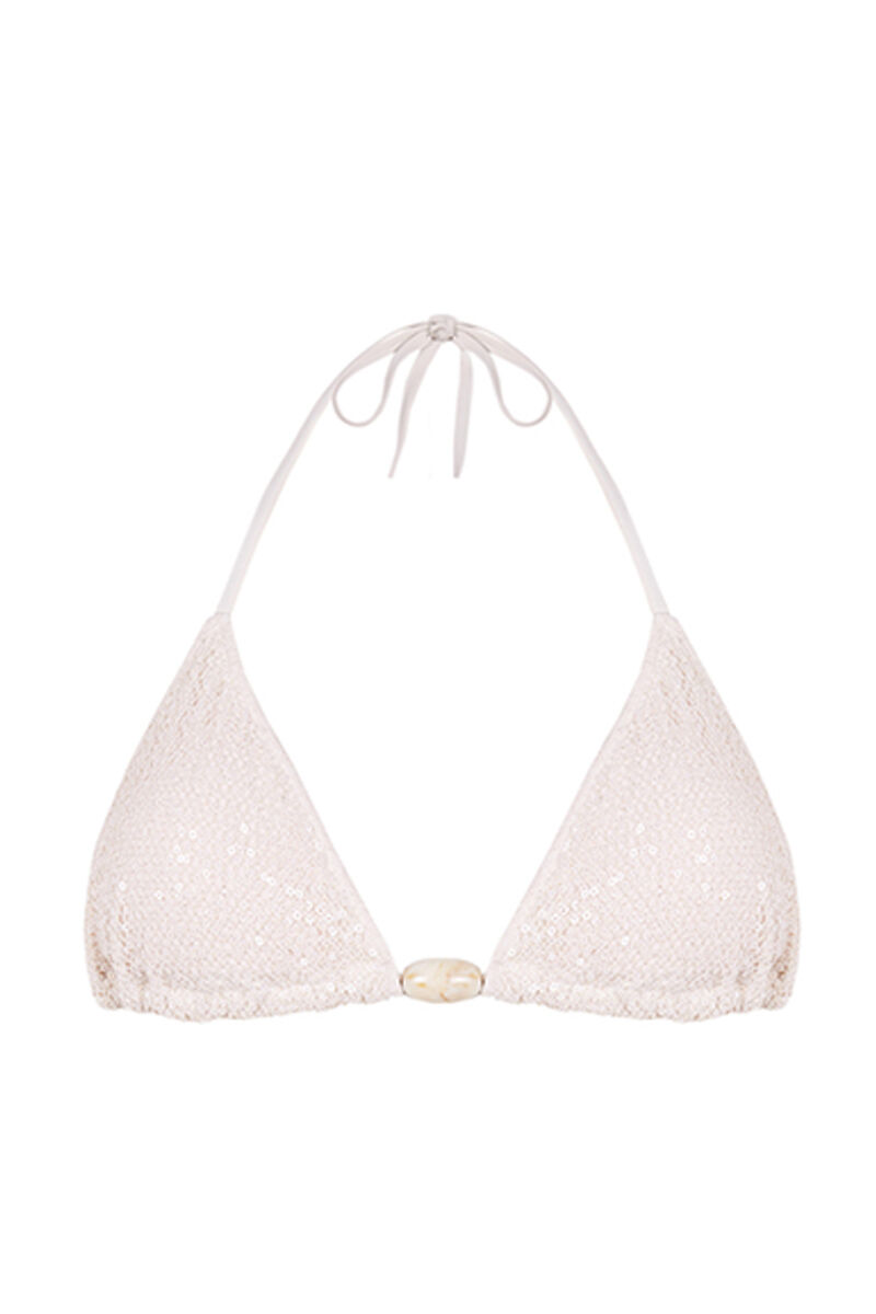 Women'secret Top bikini triangular lentejuelas blanco marfil