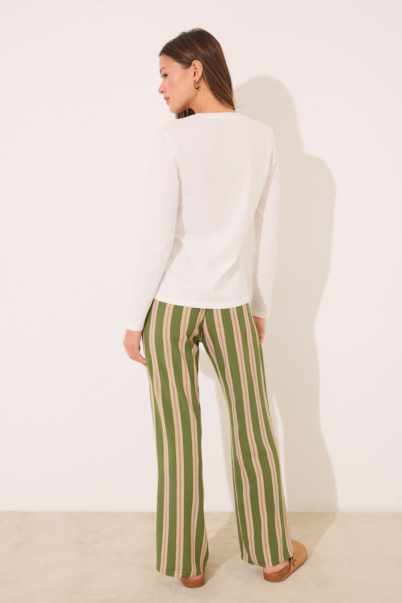 Women'secret Pantal&oacute;n largo de sal&oacute;n de viscosa a rayas estampado