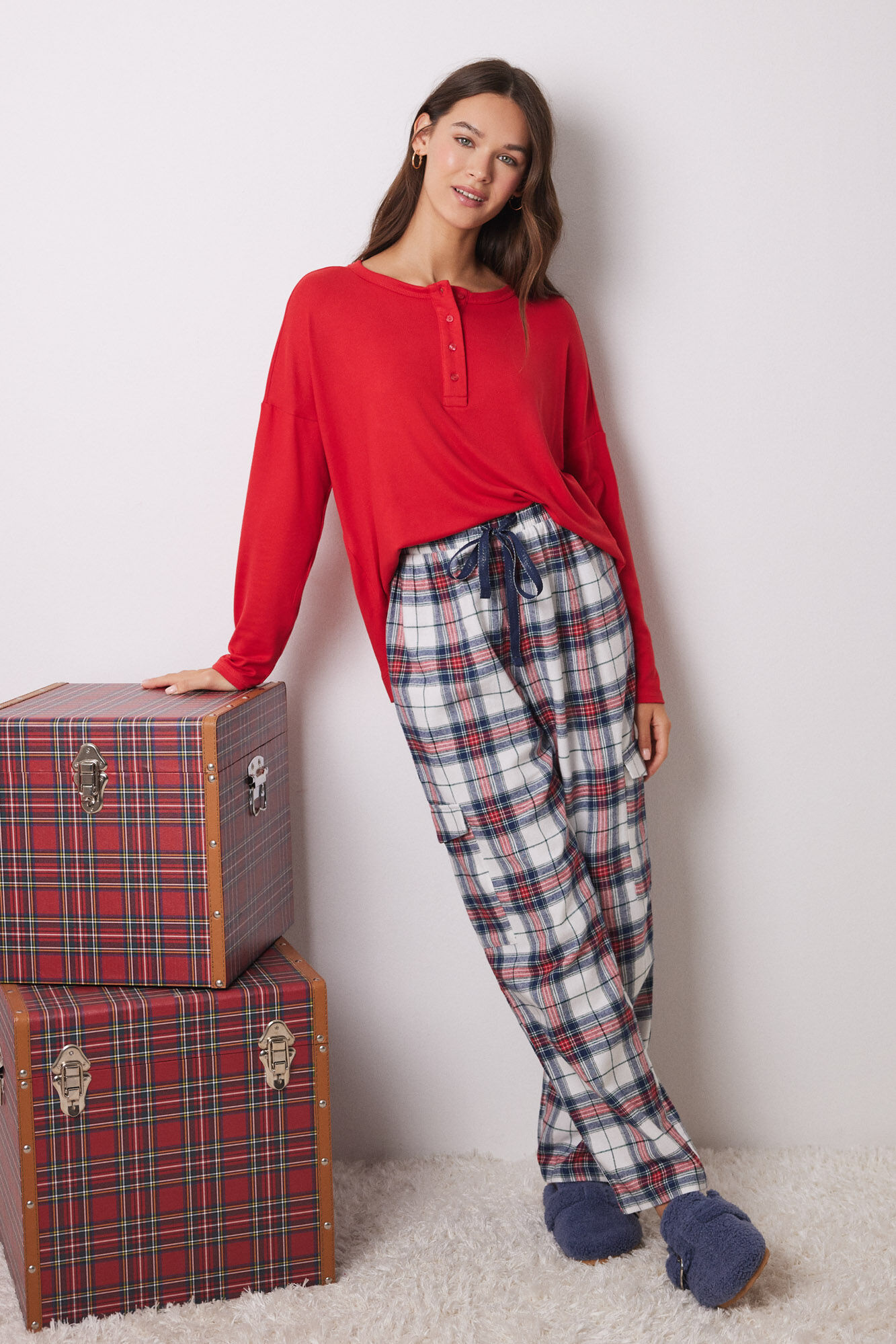 Women'secret Pantal&oacute;n cargo 100% algod&oacute;n cuadros